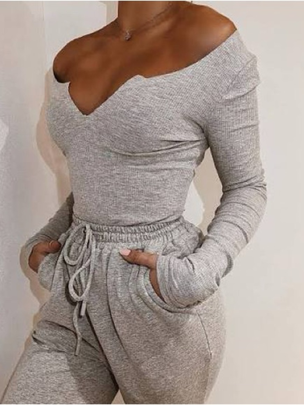 Meshki Grey Long sleeved ribbed bodysuit